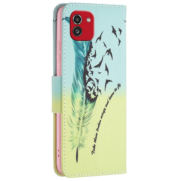 Samsung Galaxy A03 Læder Cover m. Pung - Fjer & Fugle