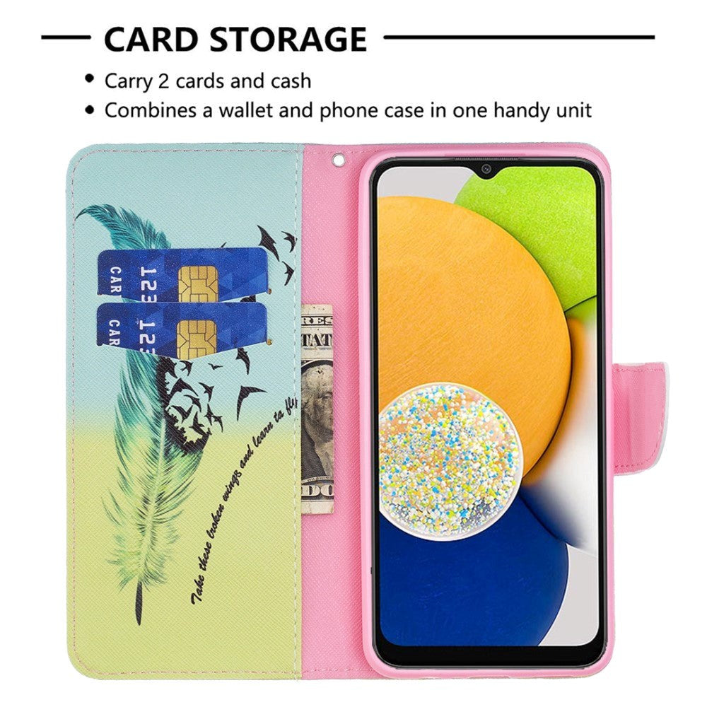 Samsung Galaxy A03 Læder Cover m. Pung - Fjer & Fugle