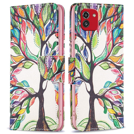 Samsung Galaxy A03 Læder Cover m. Pung - Farverigt Træ