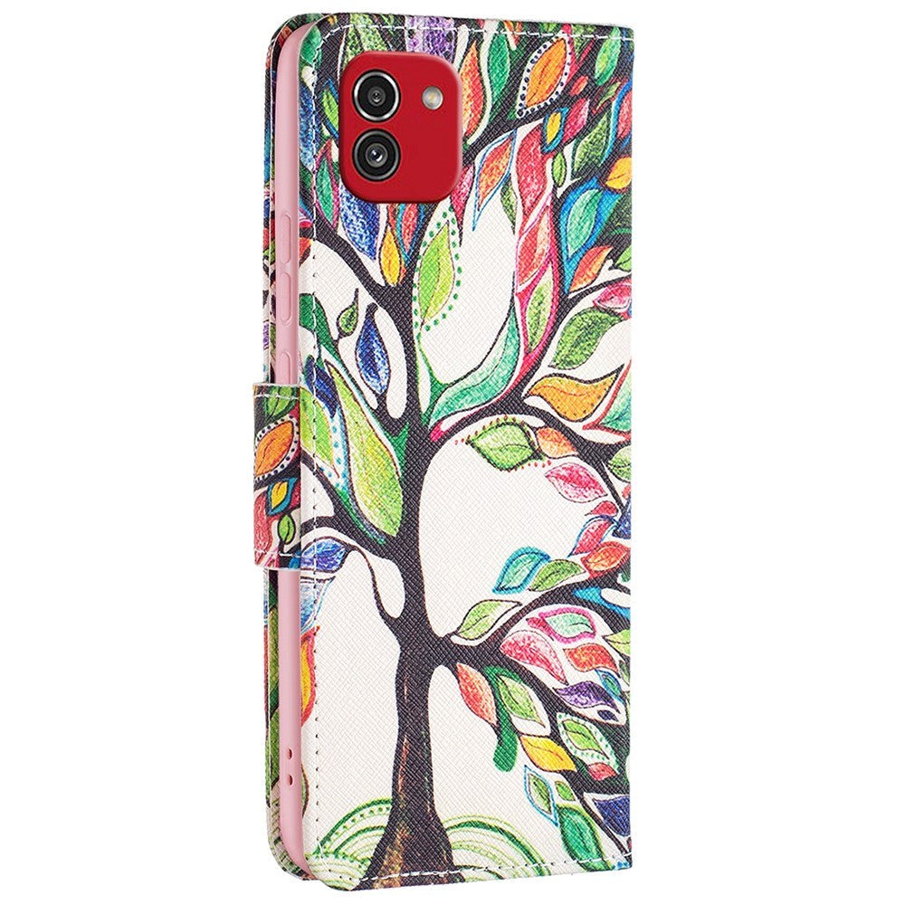 Samsung Galaxy A03 Læder Cover m. Pung - Farverigt Træ