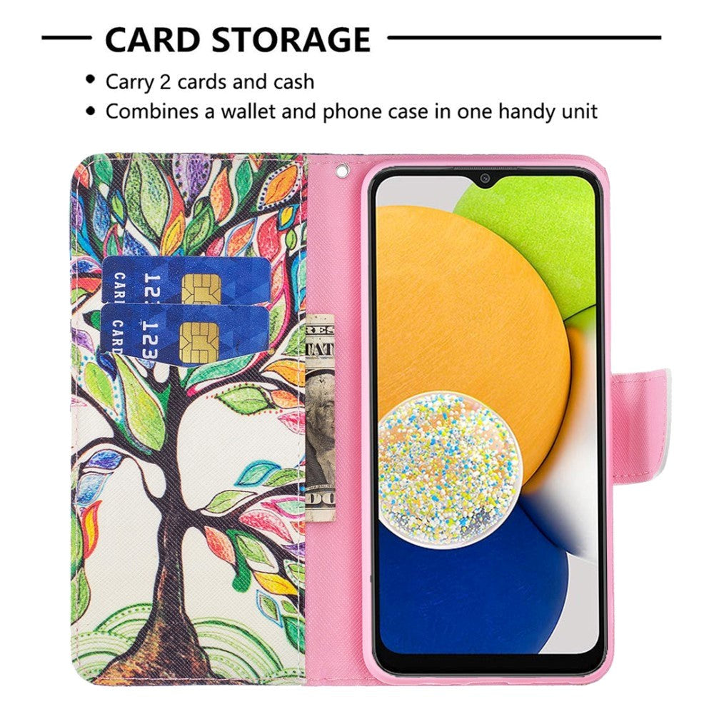 Samsung Galaxy A03 Læder Cover m. Pung - Farverigt Træ