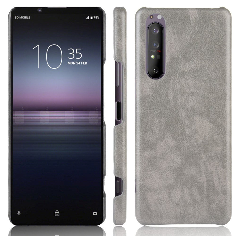Sony Xperia 1 II Læderbetrukket Plastik Cover Grå