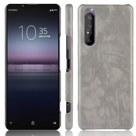 Sony Xperia 1 II Læderbetrukket Plastik Cover Grå