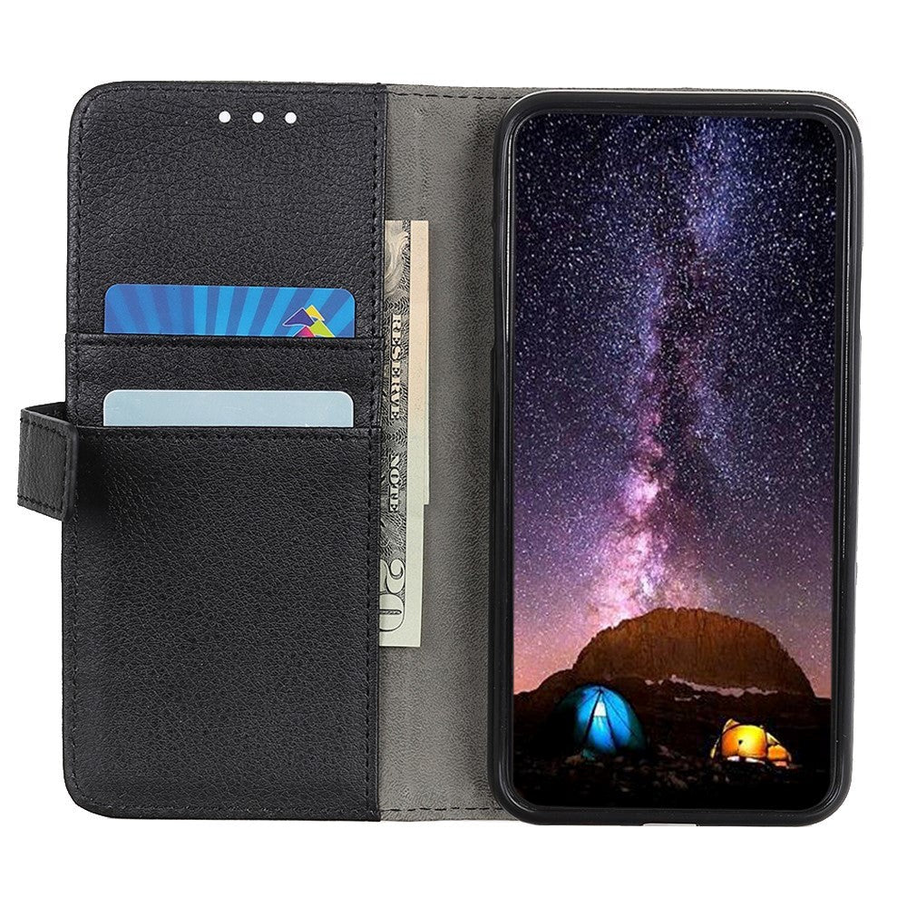 Sony Xperia L4 Litchi Texture Leather Stand Cover m. Pung - Sort