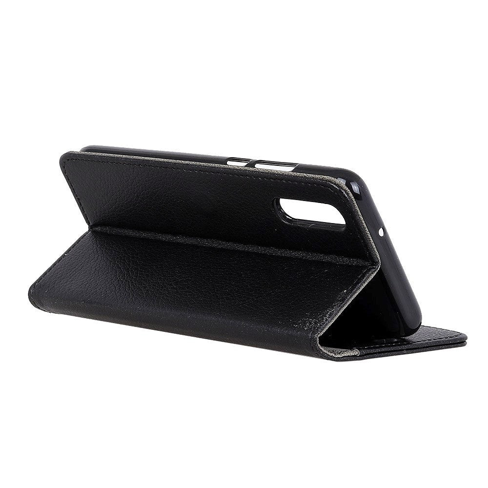Sony Xperia L4 Litchi Texture Leather Stand Cover m. Pung - Sort