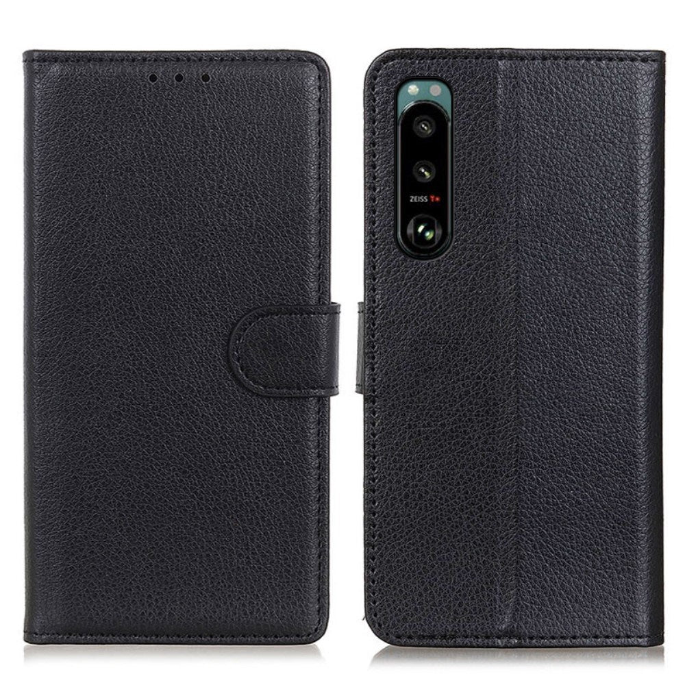 EIDERWOOD Sony Xperia 5 III Litchi Læder Cover m. Pung - Sort