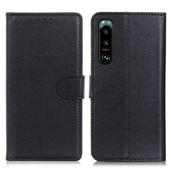 EIDERWOOD Sony Xperia 5 III Litchi Læder Cover m. Pung - Sort