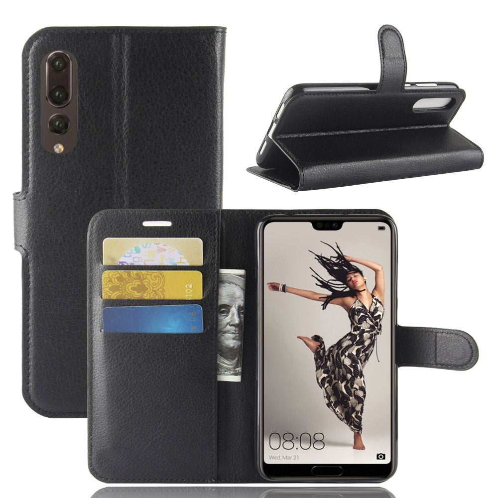 Huawei P20 Pro Læder Cover m. Pung Soft Pouch Sort