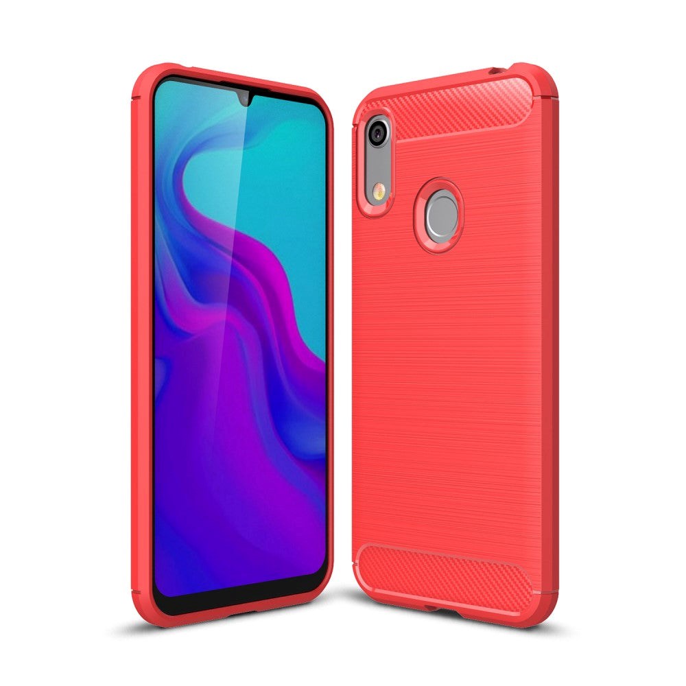 Huawei Y6 / Y6s (2019) Brushed Carbon Fibre TPU Plast Cover Rød