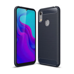 Huawei Y6 / Y6s (2019) Brushed Carbon Fibre TPU Plast Cover Mørkeblå