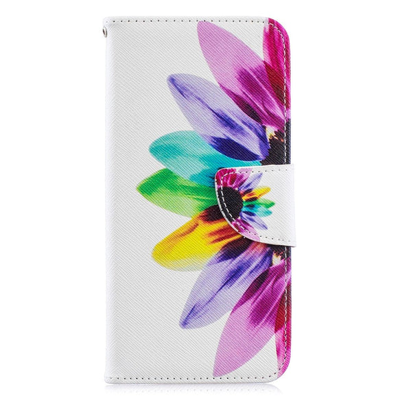 Huawei Y6 / Y6s (2019) Læder Flip Cover m. Pung - Regnbue Solsikke