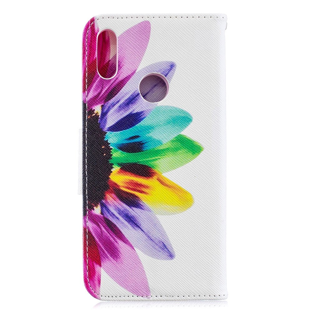 Huawei Y6 / Y6s (2019) Læder Flip Cover m. Pung - Regnbue Solsikke
