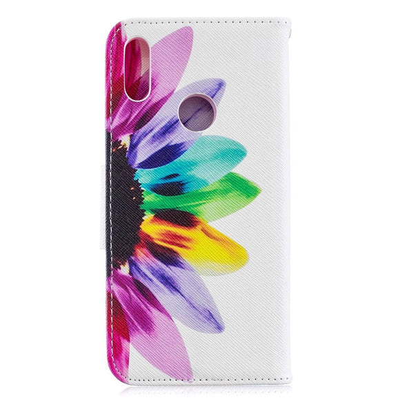 Huawei Y6 / Y6s (2019) Læder Flip Cover m. Pung - Regnbue Solsikke