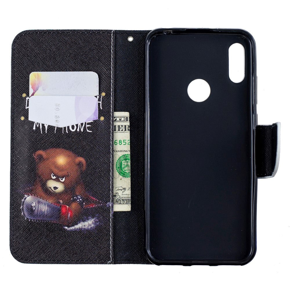 Huawei Y6 / Y6s (2019) Læder Flip Cover m. Pung - Skræmmende Bjørn