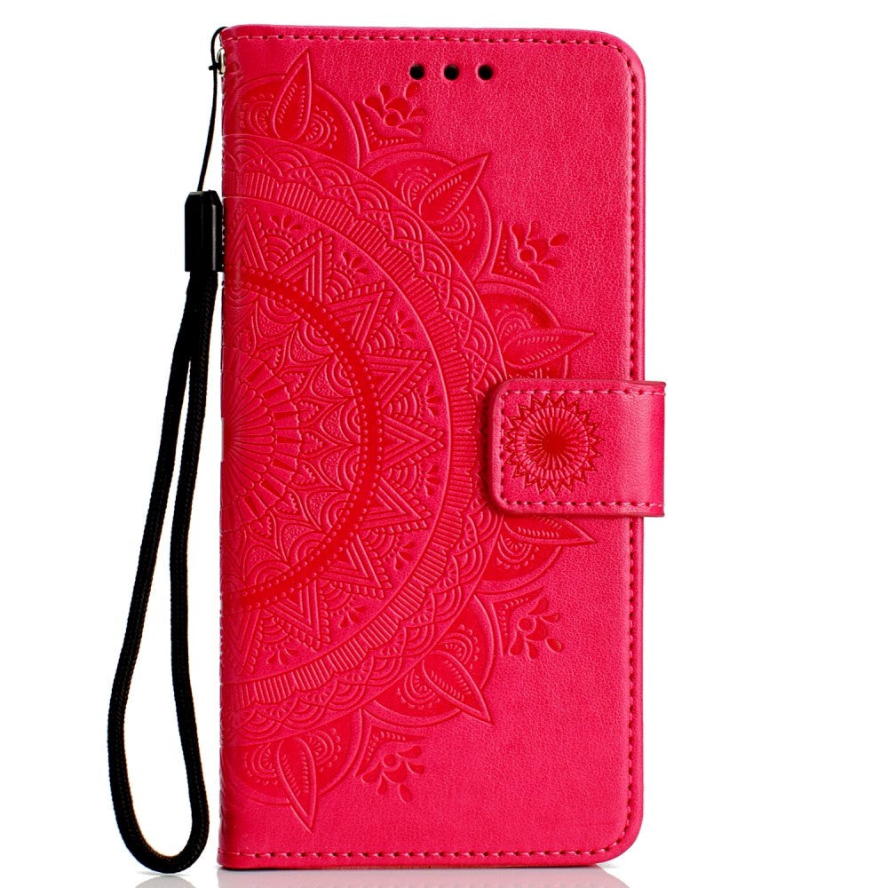 Huawei P30 Lite Læder Cover m. Pung - Mandala Mønster Rød
