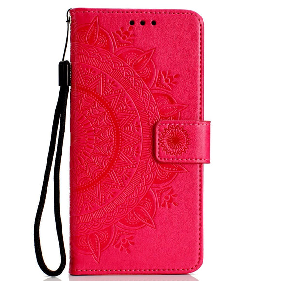Huawei P30 Lite Læder Cover m. Pung - Mandala Mønster Rød