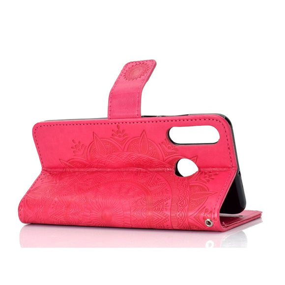 Huawei P30 Lite Læder Cover m. Pung - Mandala Mønster Rød