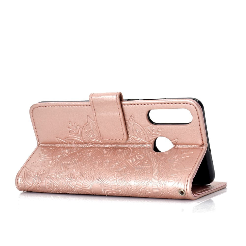 Huawei P30 Lite Læder Cover m. Pung - Mandala Mønster Rose Gold