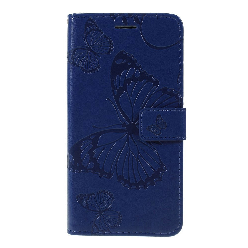 Huawei Y5 (2019) Læder Cover m. Pung - Blå Sommerfugl