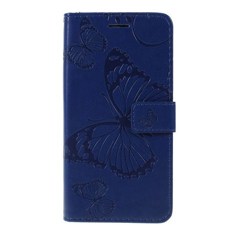 Huawei Y5 (2019) Læder Cover m. Pung - Blå Sommerfugl