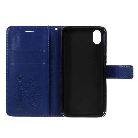 Huawei Y5 (2019) Læder Cover m. Pung - Blå Sommerfugl