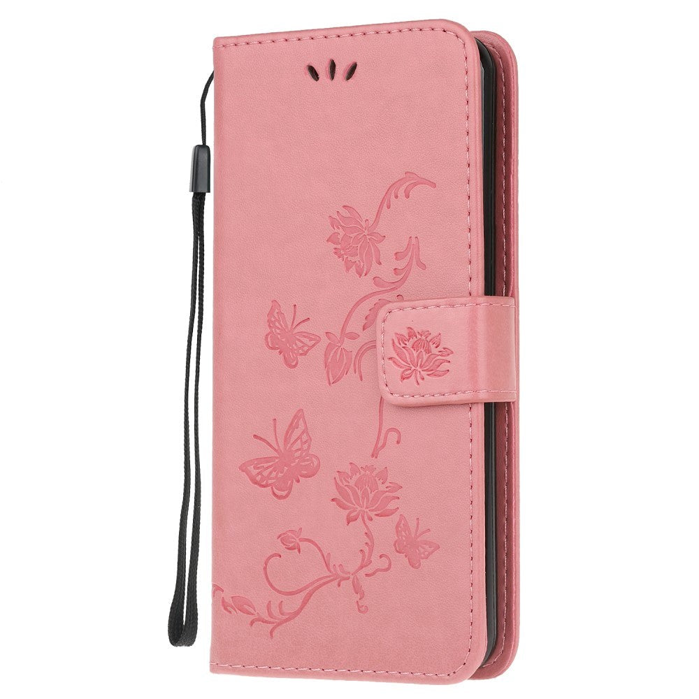 Huawei P Smart (2020) Læder Cover m. Pung - Blomster og Sommerfugle Lyserød