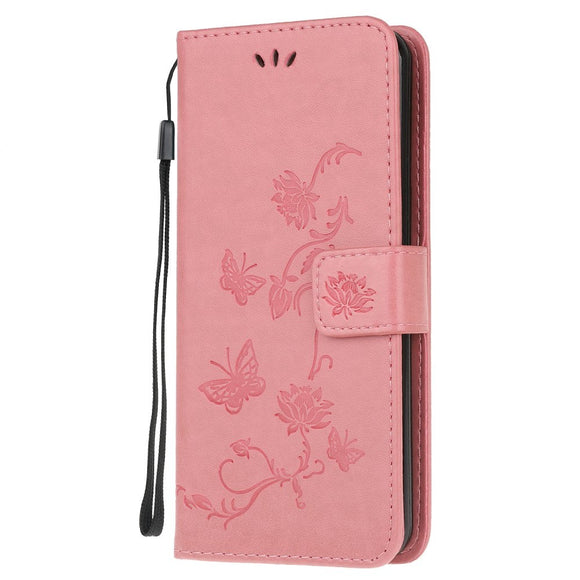 Huawei P Smart (2020) Læder Cover m. Pung - Blomster og Sommerfugle Lyserød