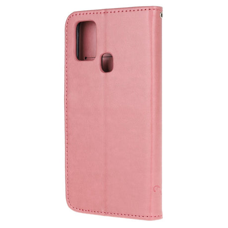 Huawei P Smart (2020) Læder Cover m. Pung - Blomster og Sommerfugle Lyserød