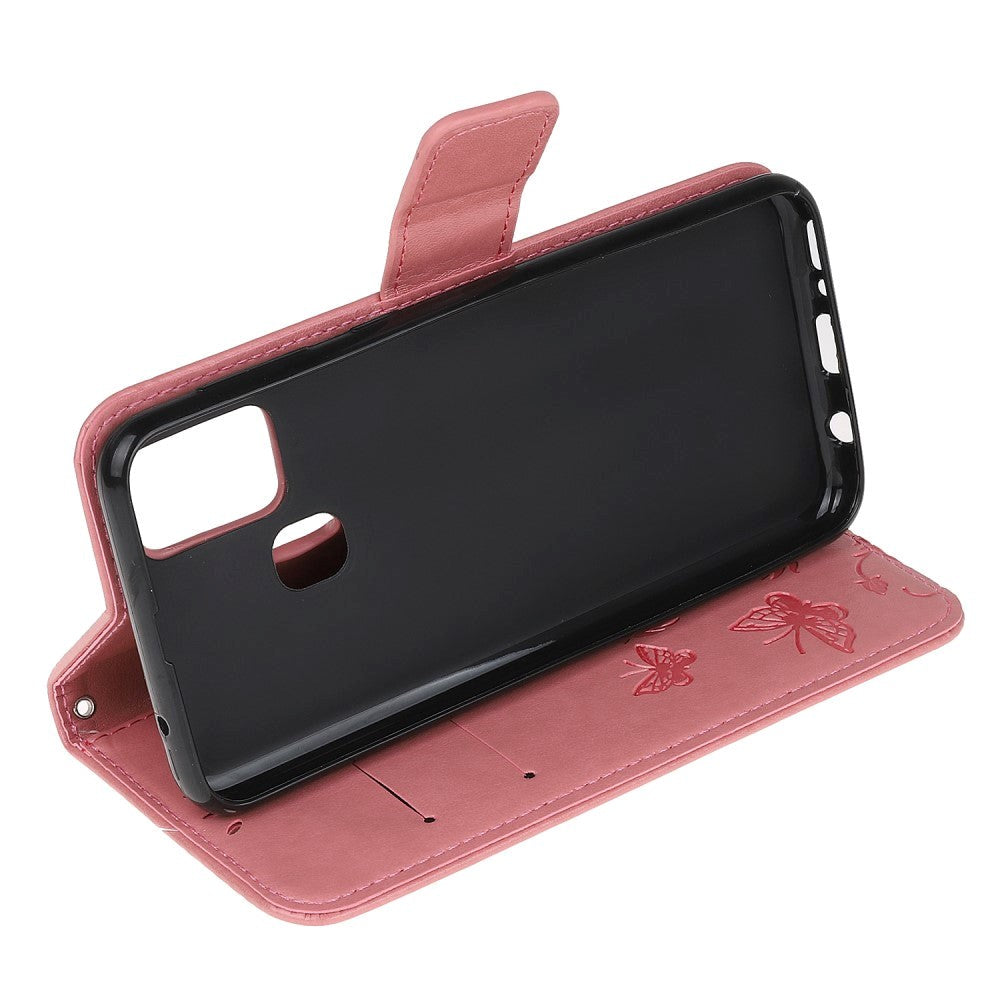 Huawei P Smart (2020) Læder Cover m. Pung - Blomster og Sommerfugle Lyserød