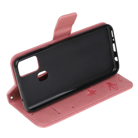 Huawei P Smart (2020) Læder Cover m. Pung - Blomster og Sommerfugle Lyserød