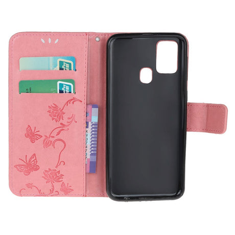 Huawei P Smart (2020) Læder Cover m. Pung - Blomster og Sommerfugle Lyserød