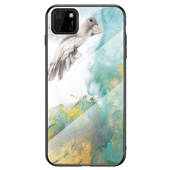 Huawei Y5p Fleksibelt Plastik Cover m. Glasbagside - Marmor og Due