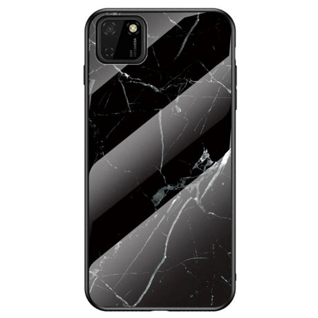 Huawei Y5p Fleksibelt Plastik Cover m. Glasbagside - Sort Marmor