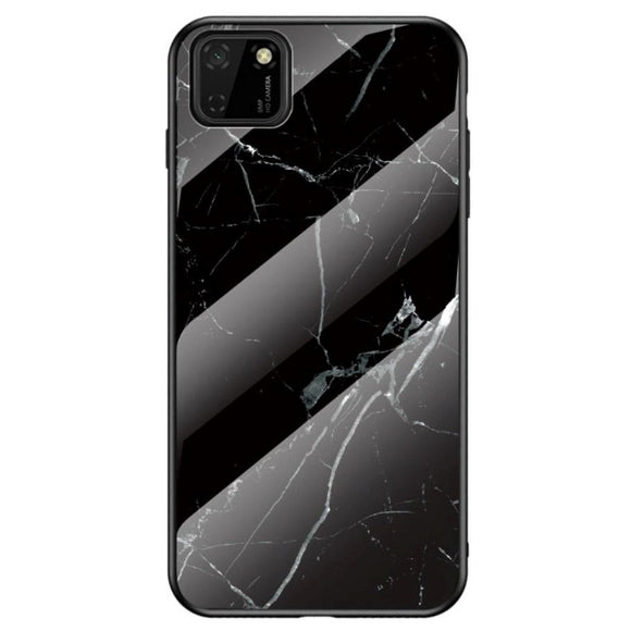 Huawei Y5p Fleksibelt Plastik Cover m. Glasbagside - Sort Marmor