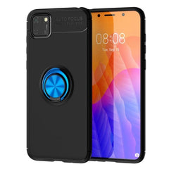 Huawei Y5p Cover m. Magnetisk Kickstand Sort M. Blå Ring