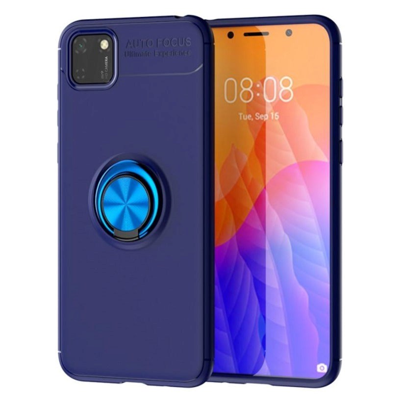 Huawei Y5p Cover m. Magnetisk Kickstand Blå M. Blå Ring