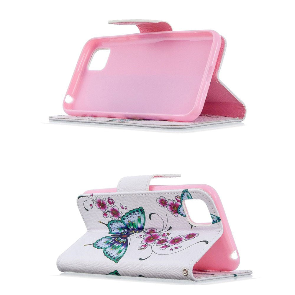 Huawei Y5p Riflet Læder Cover m. Pung - Sommerfugl