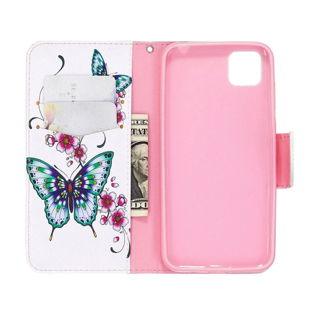 Huawei Y5p Riflet Læder Cover m. Pung - Sommerfugl