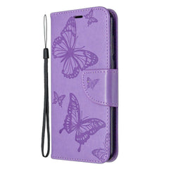 Huawei Y5p Læder Cover m. Pung - Lilla Sommerfugl