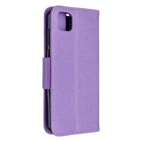 Huawei Y5p Læder Cover m. Pung - Lilla Sommerfugl