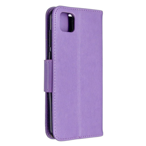 Huawei Y5p Læder Cover m. Pung - Lilla Sommerfugl