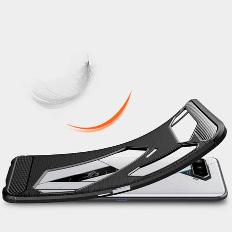 Asus ROG Phone 5 Brushed Carbon Fiber TPU Plast Cover - Rød