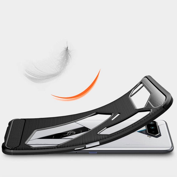 Asus ROG Phone 5 Brushed Carbon Fiber TPU Plast Cover - Rød