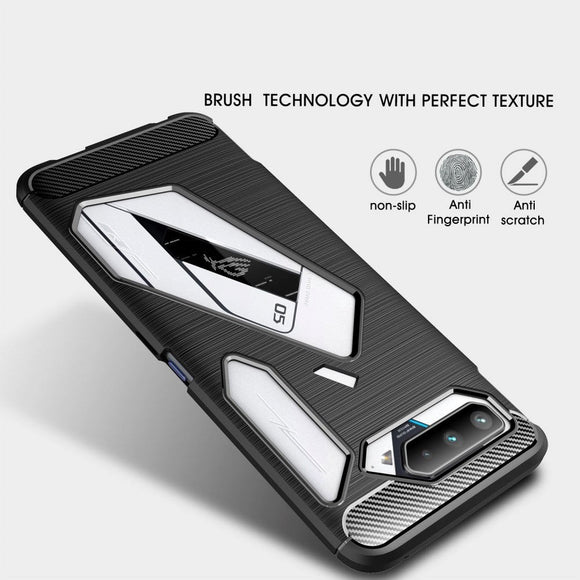 Asus ROG Phone 5 Brushed Carbon Fiber TPU Plast Cover - Rød