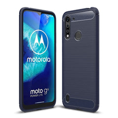 Motorola Moto G8 Power Lite Brushed Carbon Fibre Fleksibelt Plast Cover - Mørkeblå