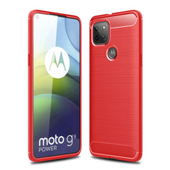 Motorola Moto G9 Power Brushed Carbon Fiber Fleksibelt Plastik Cover - Rød