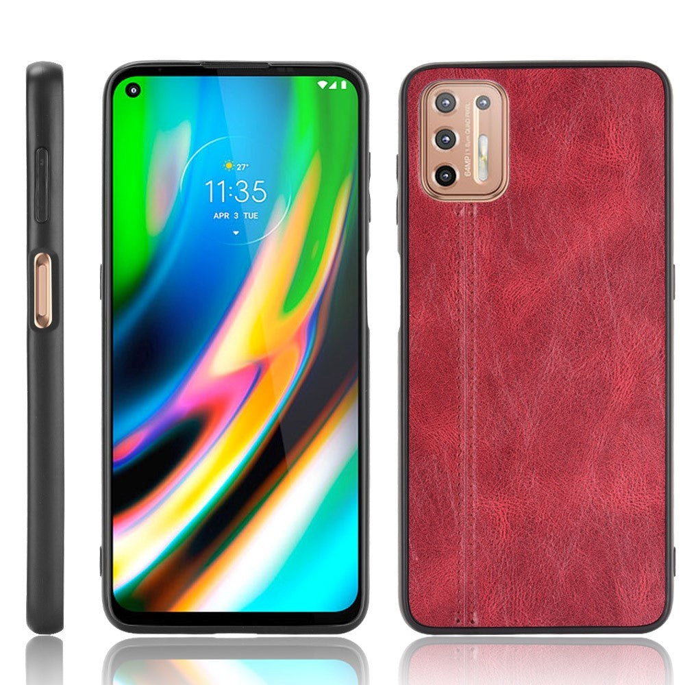 Motorola Moto G9 Plus Læderbelagt Plastik Cover - Rød