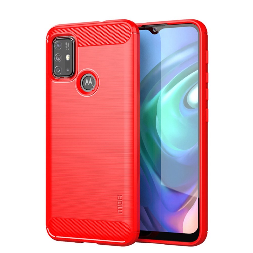 Motorola Moto G10 / G20 / G30 Mofi Brushed Carbon Fiber Fleksibelt Plastik Cover - Rød