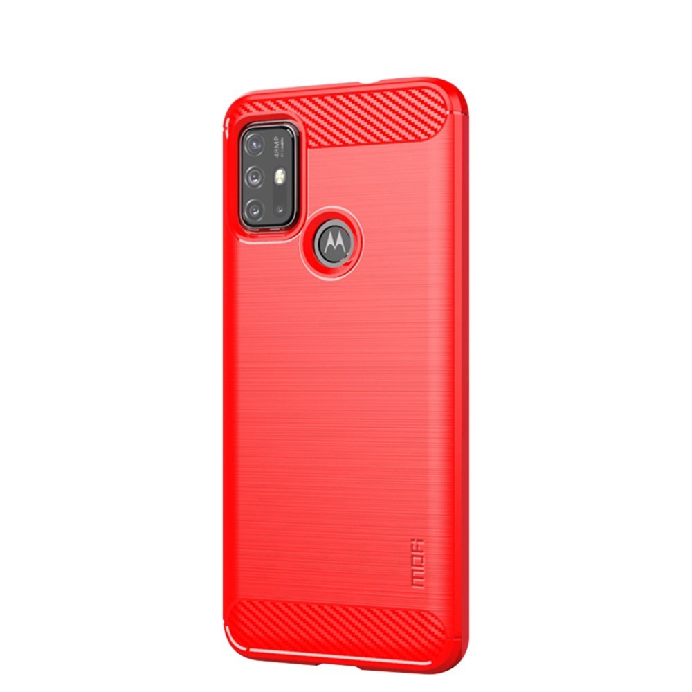 Motorola Moto G10 / G20 / G30 Mofi Brushed Carbon Fiber Fleksibelt Plastik Cover - Rød