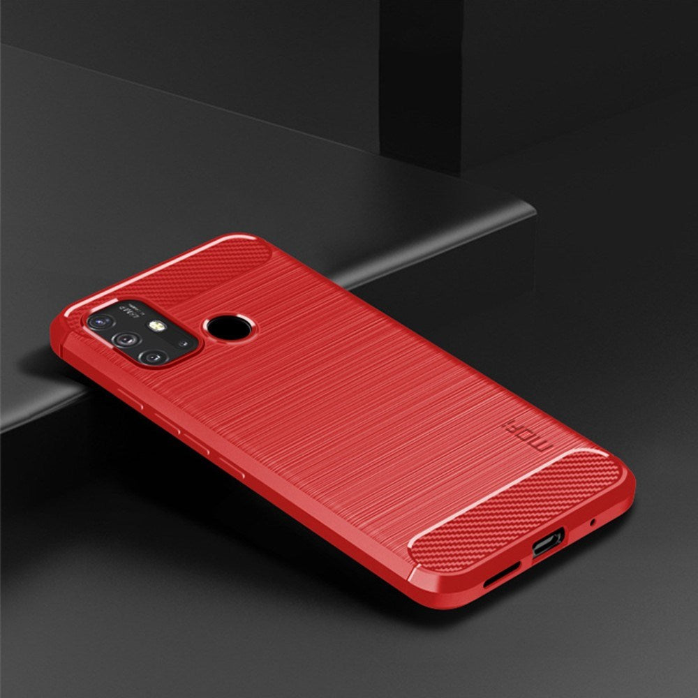 Motorola Moto G10 / G20 / G30 Mofi Brushed Carbon Fiber Fleksibelt Plastik Cover - Rød